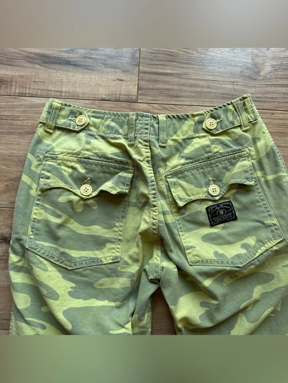 Vintage Y2K Lucky Brand Dungarees Camo Pants Made in USA Women 8 /28 Retro Green